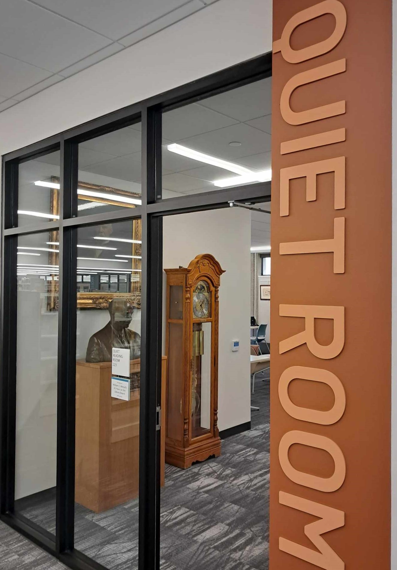 Image of the door to the quiet room at Bloomington Library.