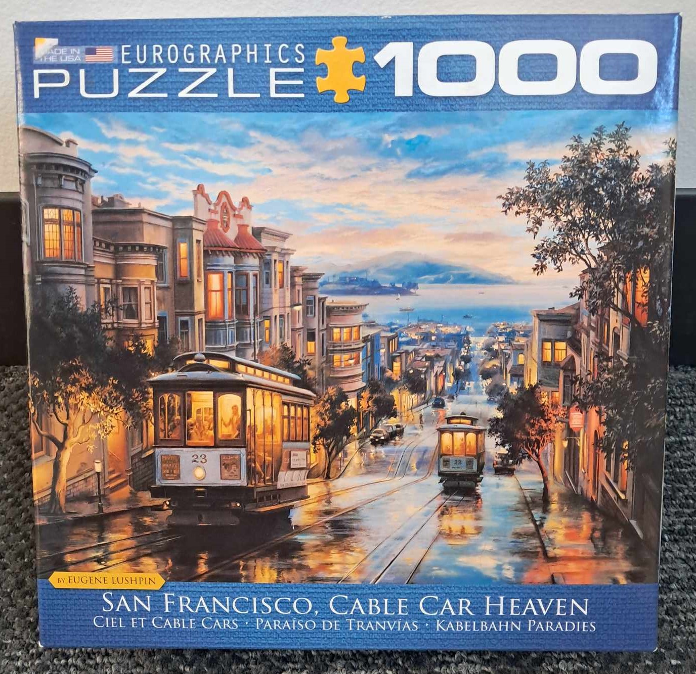 Image of a puzzle cover with a photograph of cable cars going down a street in San Francisco.