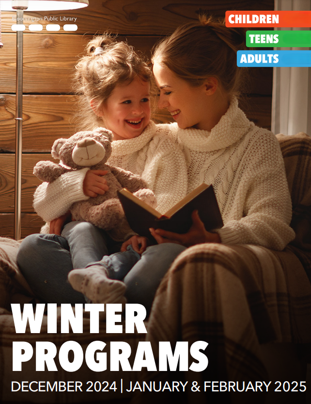 Cover of the Bloomington Library Program guide with a mother reading a story to her child.