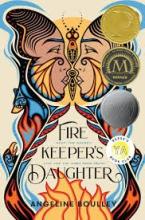 "Firekeeper's Daughter" by Angeline Boulley. Book cover with butterfly. The wings are made up of a girl's face. There fire underneath at the bottom of the page. 